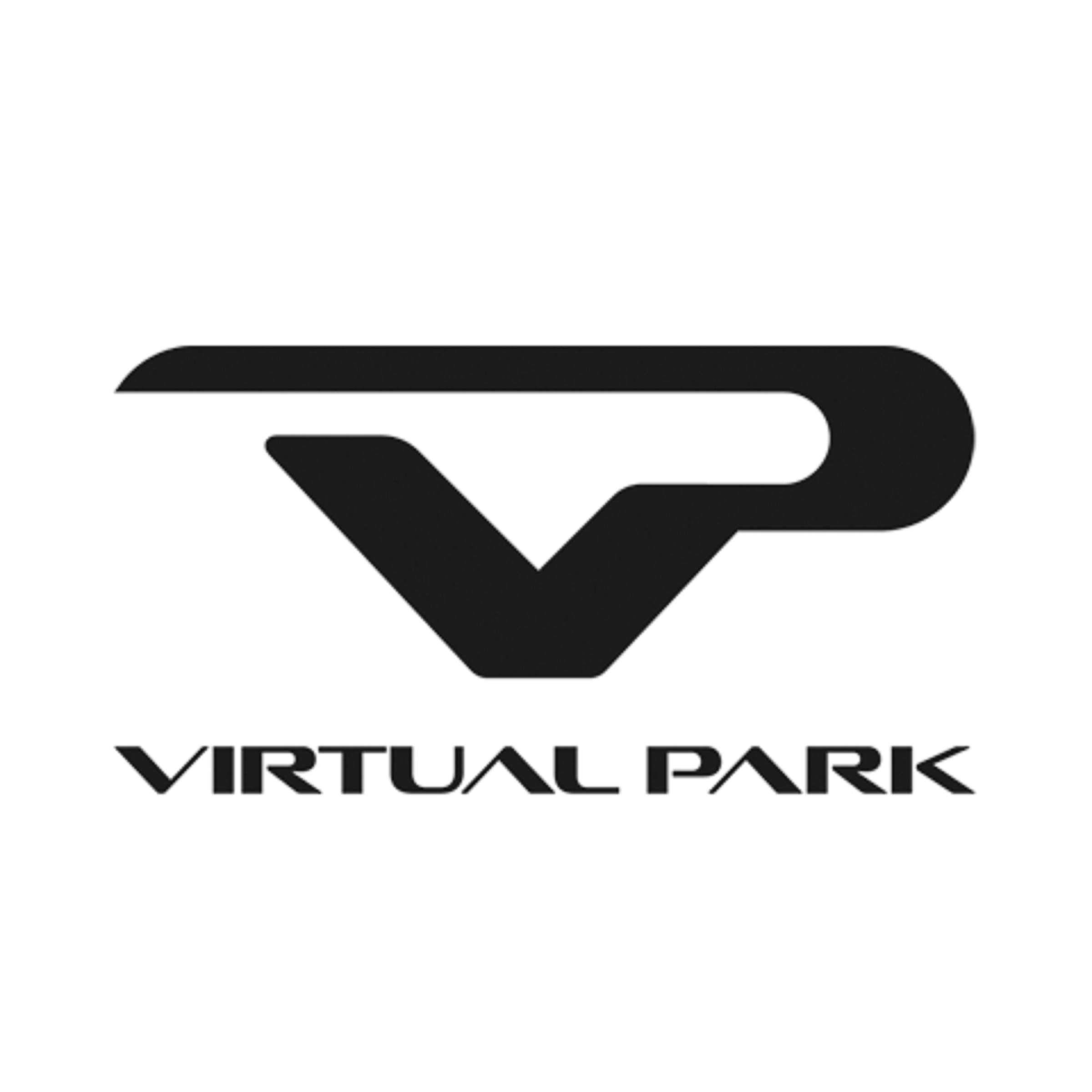 Le logo de Virtual Park, inspiré du USS enterprise et d'un casque de réalité virtuelle, le logo reprends la phrase célèbre "Where no man has gone before"